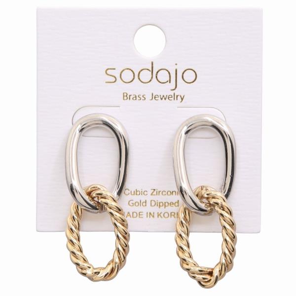 SODAJO GOLD DIPPED TWO TONE OVAL LINK EARRING
