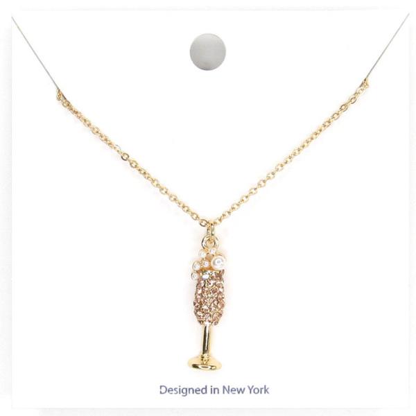 RHINESTONE CHAMPAGNE PENDANT NECKLACE EARRING SET