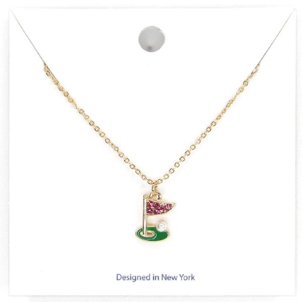 RHINESTONE GOLF PENDANT NECKLACE EARRING SET