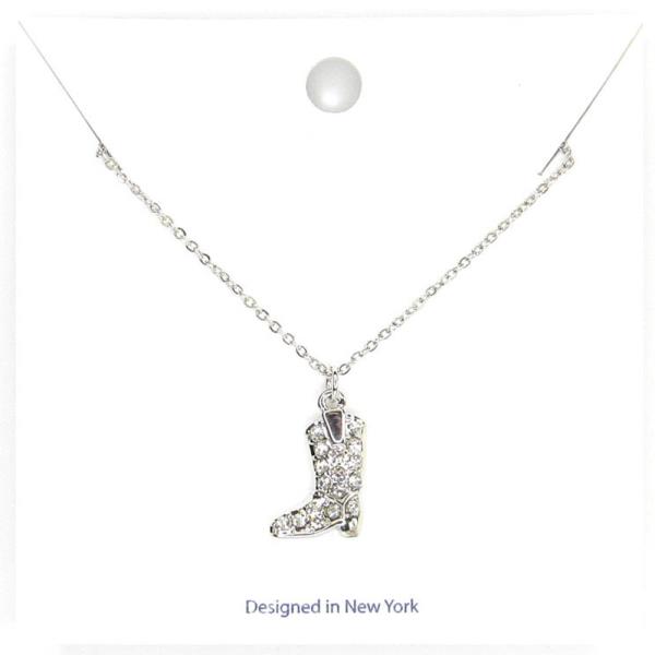 WESTERN RHINESTONE BOOT PENDANT NECKLACE