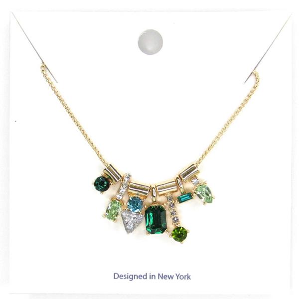 MULTISHAPE RHINESTONE PENDANT NECKLACE EARRING SET