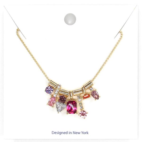 MULTISHAPE RHINESTONE PENDANT NECKLACE EARRING SET
