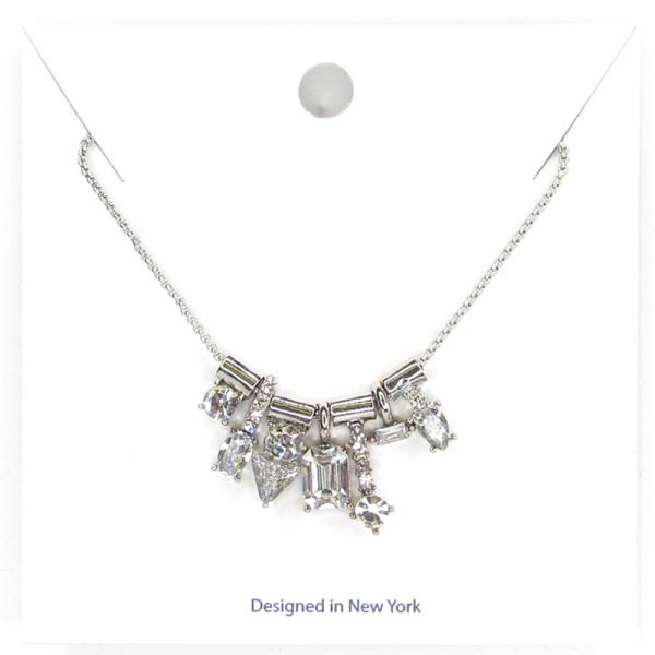MULTISHAPE RHINESTONE PENDANT NECKLACE EARRING SET