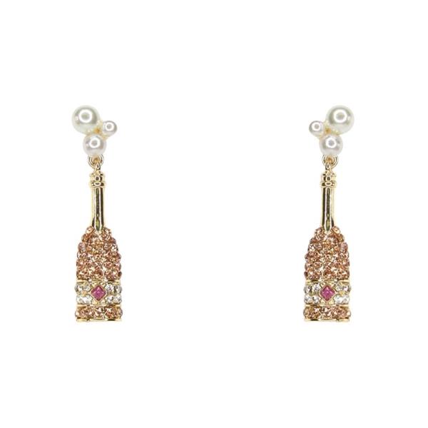 RHINESTONE PEARL METAL CHAMPAGNE BOTTLE DANGLE HOOK EARRING