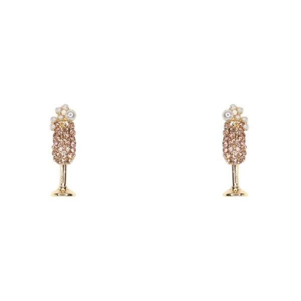 RHINESTONE PEARL METAL CHAMPAGNE GLASS DANGLE EARRING