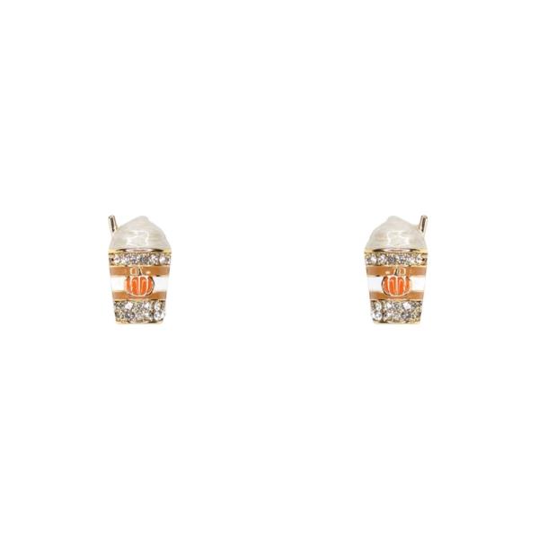 ENAMEL METAL RHINESTONE PUMPKIN WHIPPED CREAM CUP STUD EARRING