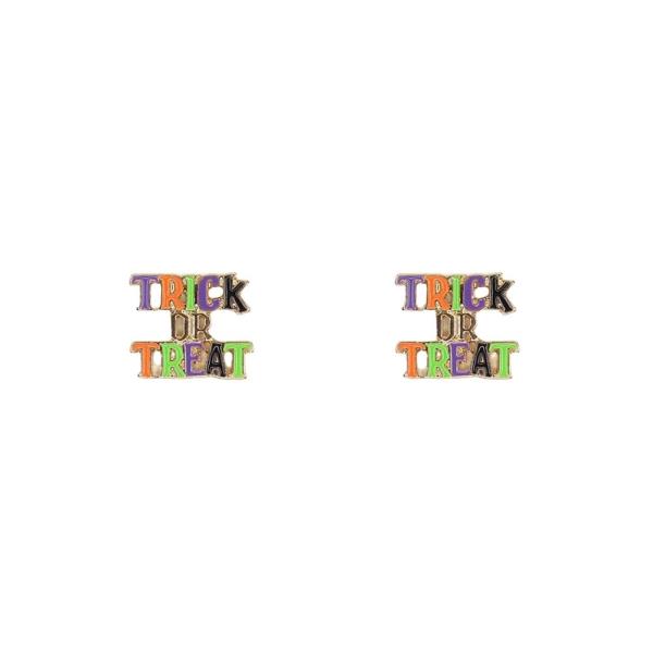 ENAMEL METAL MULTICOLOR LETTERING TRICK OR TREAT STUD EARRING