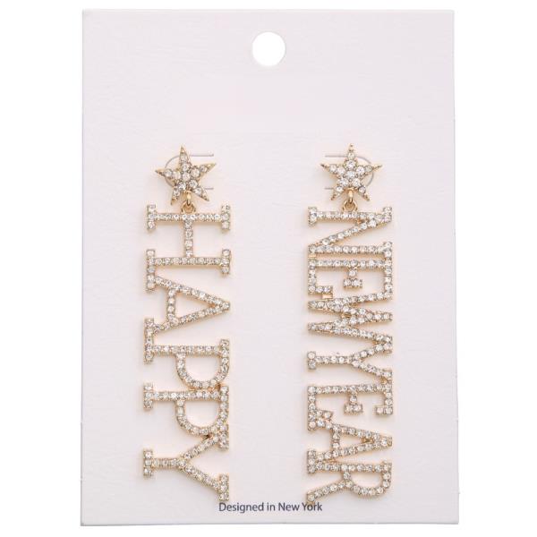RHINESTONE HAPPY NEW YEAR DANGLE EARRING