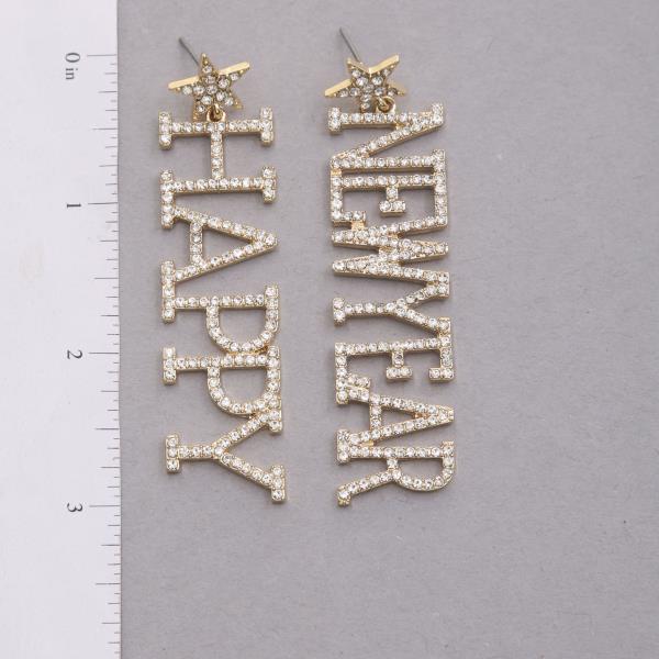 RHINESTONE HAPPY NEW YEAR DANGLE EARRING