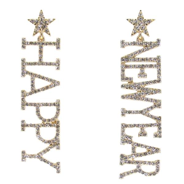 RHINESTONE HAPPY NEW YEAR DANGLE EARRING