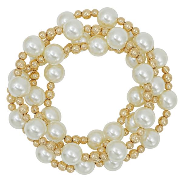 4 SET 10MM PEARL WITH SMALL BALL ACCENT BRACELET