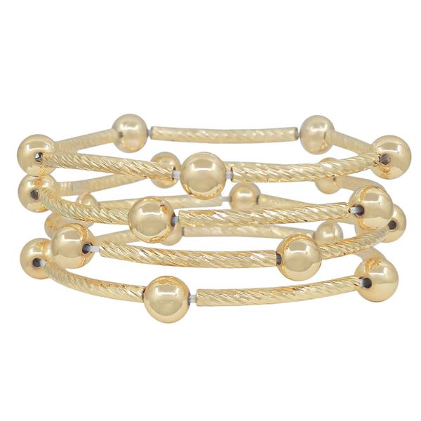 4 SET TEXTURED METAL PIPE 8MM CCB BALL STRETCH BRACELET