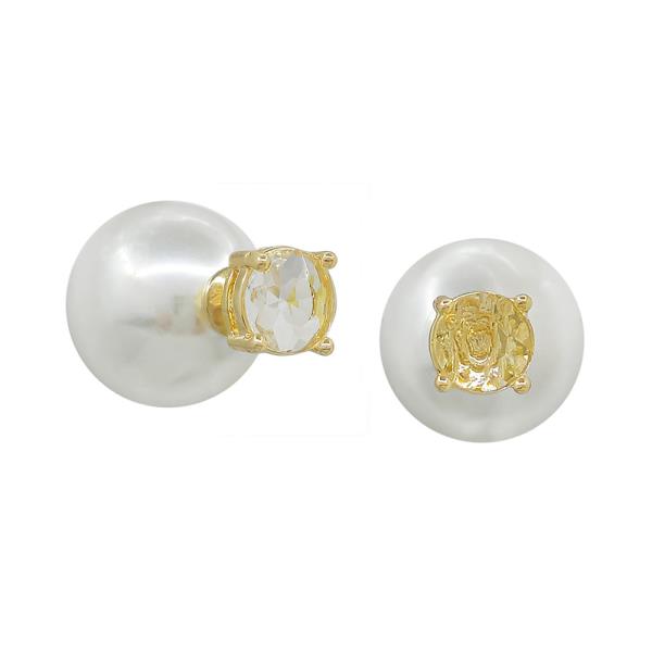 CRYSTAL POST 14MM PEARL BACK ACCENT EARRINGS