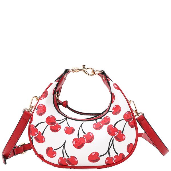 CHERRY PRINTED CRESCENT SHAPE CROSSBODY BAG