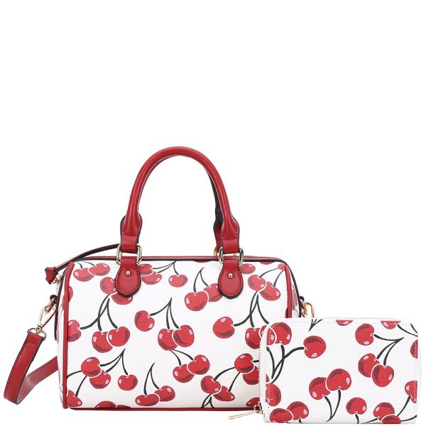2IN1 CHERRY PRINTED HANDLE SATCHEL W WALLET SET