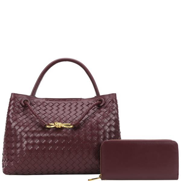 2IN1 WOVEN FASHION HANDLE SATCHEL W WALLET SET