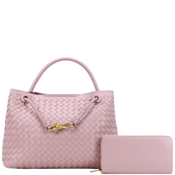 2IN1 WOVEN FASHION HANDLE SATCHEL W WALLET SET