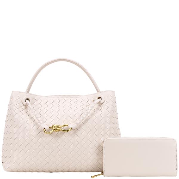 2IN1 WOVEN FASHION HANDLE SATCHEL W WALLET SET