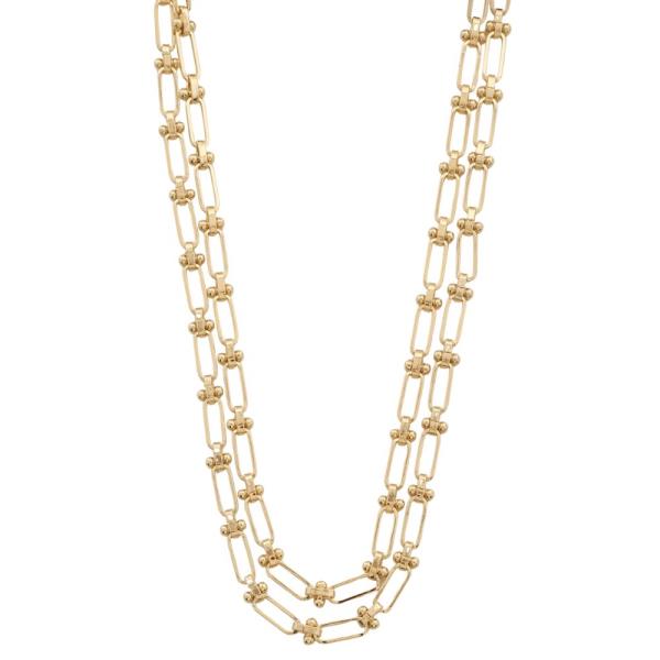 OVAL BALL BEAD LINK METAL LAYERED NECKLACE