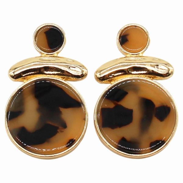METAL ROUND TORTOISE DROP STUD EARRINGS