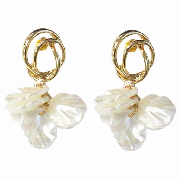 METAL TWIST FAUX PEARL FLOWER DROP EARRINGS