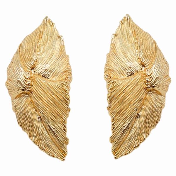 METAL TEXTURED FOLDED LEAF STUD EARRINGS