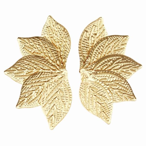 TEXTURED METAL LAYERED LEAF CLUSTER STUD EARRINGS