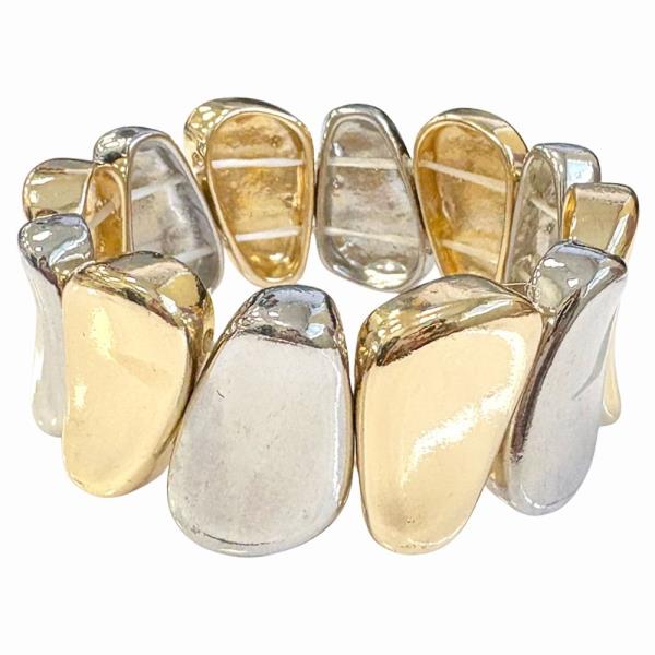 MIXED METAL SMOOTH IRREGULAR CHUNKY PIECES STRETCH BRACELET