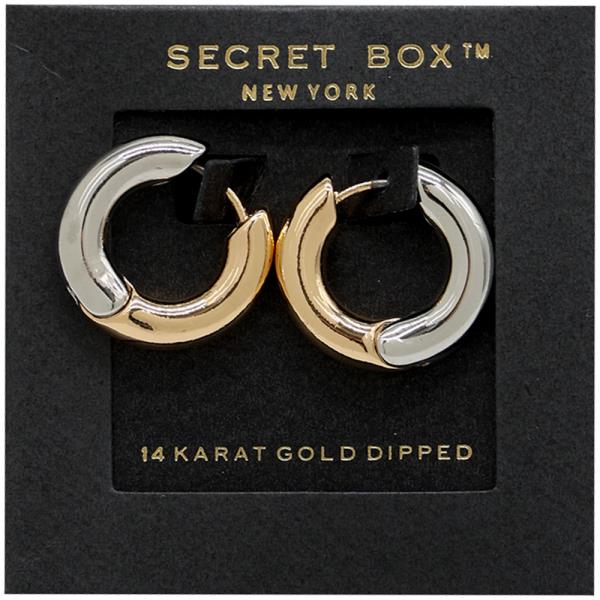 SECRET BOX 14K GOLD DIPPED TWO TONE HOOP EARRINGS
