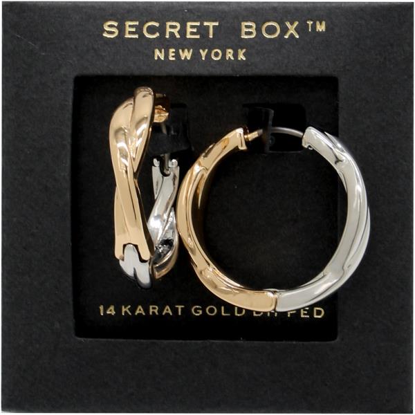 SECRET BOX 14K GOLD DIPPED TWO TONE HOOP EARRINGS