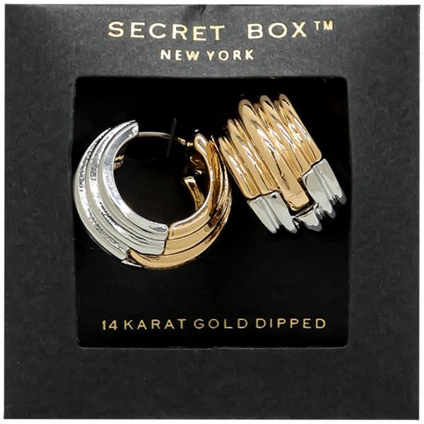 SECRET BOX 14K GOLD DIPPED TWO TONE HOOP EARRINGS