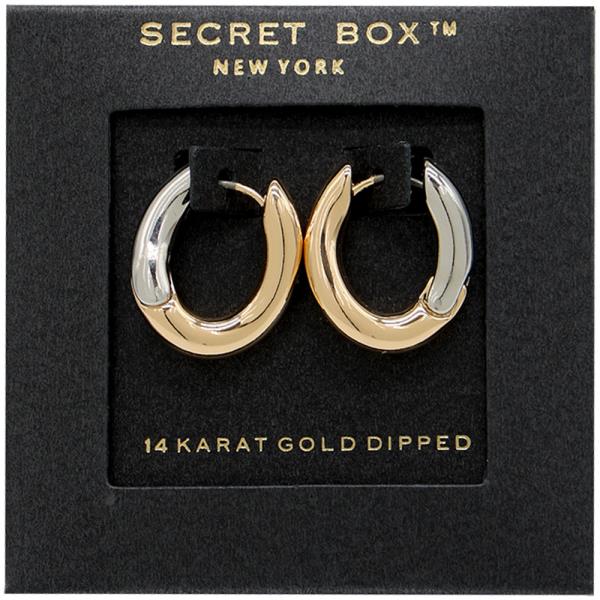 SECRET BOX 14K GOLD DIPPED TWO TONE HOOP EARRINGS