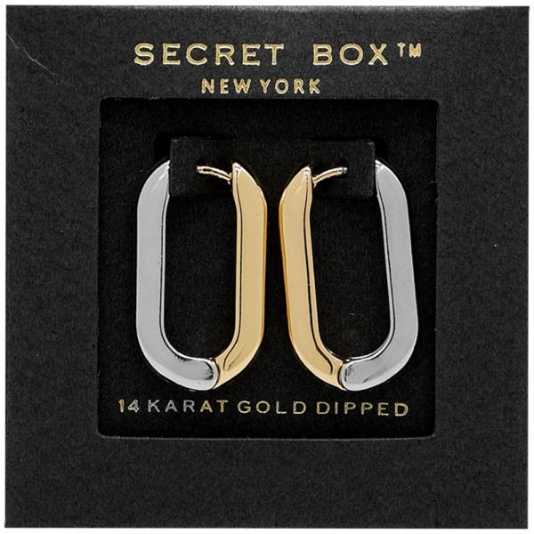 SECRET BOX 14K GOLD DIPPED TWO TONE OVAL HOOP EARRINGS