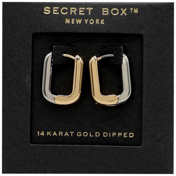 SECRET BOX 14K GOLD DIPPED MIXED METAL POLISHED RECTANGLE HOOP EARRINGS