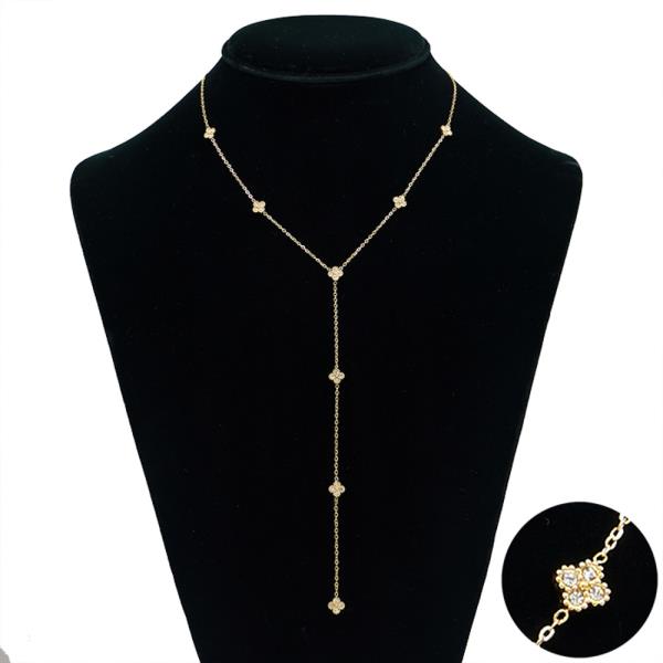 SECRET BOX METAL RHINESTONE FLOWER Y DROP NECKLACE