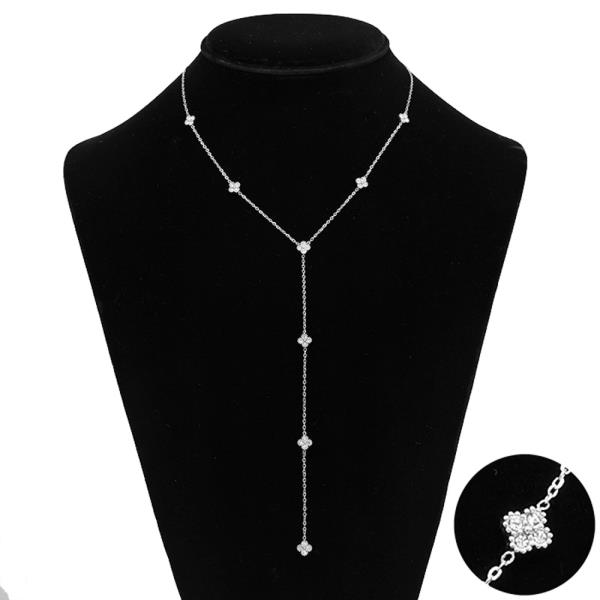 SECRET BOX METAL RHINESTONE FLOWER Y DROP NECKLACE