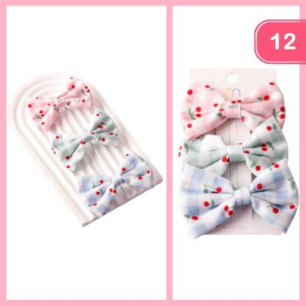 CHERRY GINGHAM BOW PINS SET (12 UNITS)