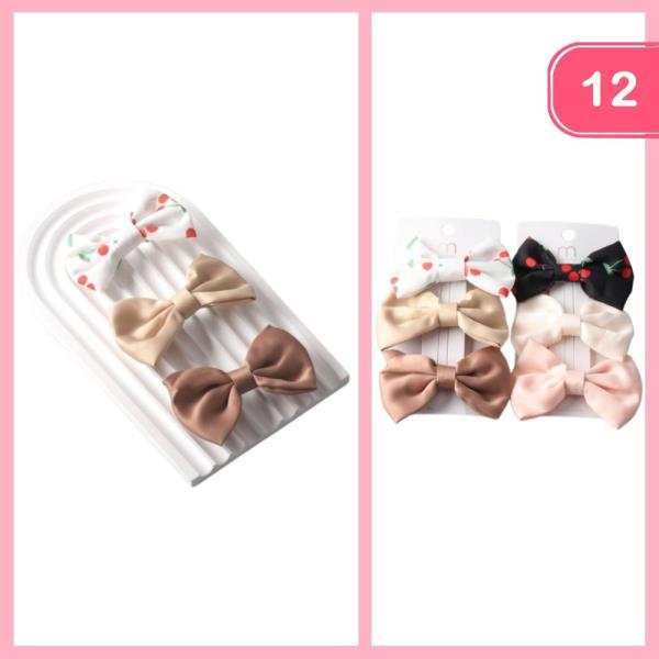 CHERRY SATIN MIX BOW PINS (12 UNITS)