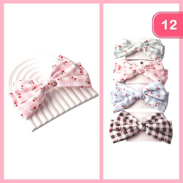 CHERRY GINGHAM BOW PINS (12 UNITS)