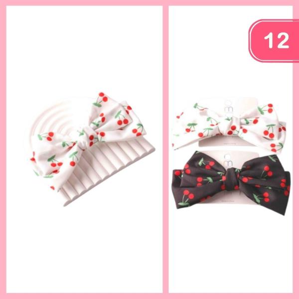 CHERRY PRINT BOW CLIP (12 UNITS)