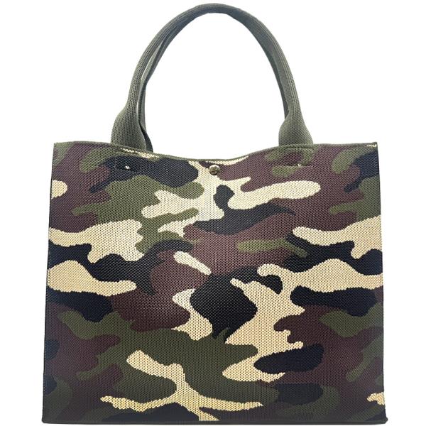 CAMO TEXTURED PRINT HANDLE TOTE BAG