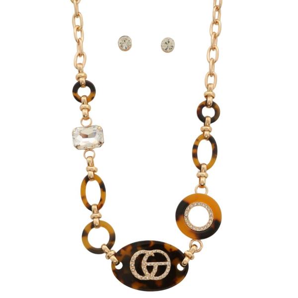 ACETATE OVAL PENDANT CIRCLE OVAL LINK NECKLACE