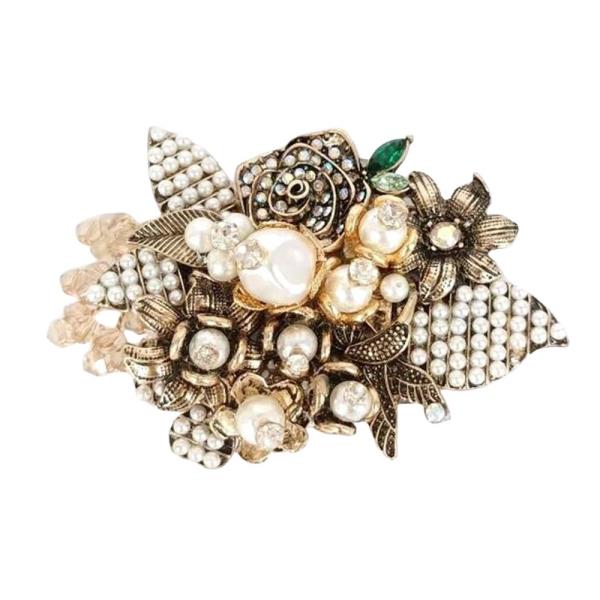 ROSE FLOWER PEARL BEAD BROOCH