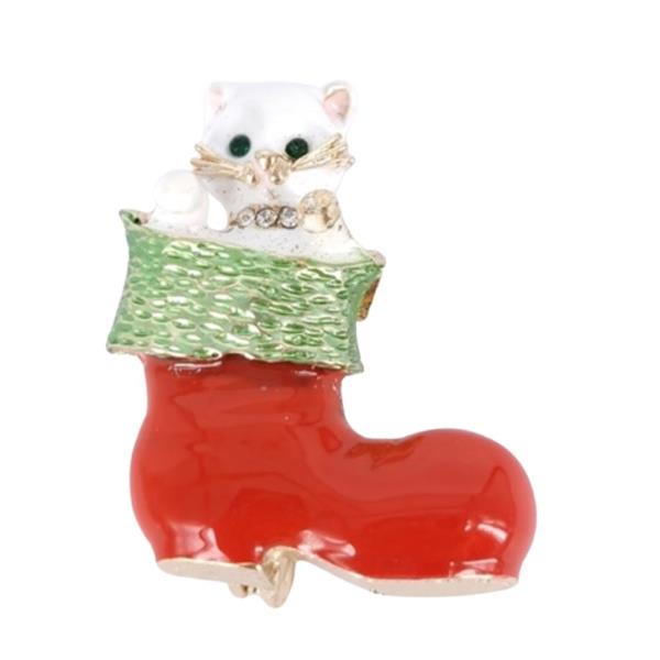 CAT CHRISTMAS BOOT BROOCH