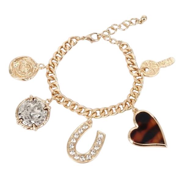 HORSE SHOE HEART CHARM CURB LINK BRACELET