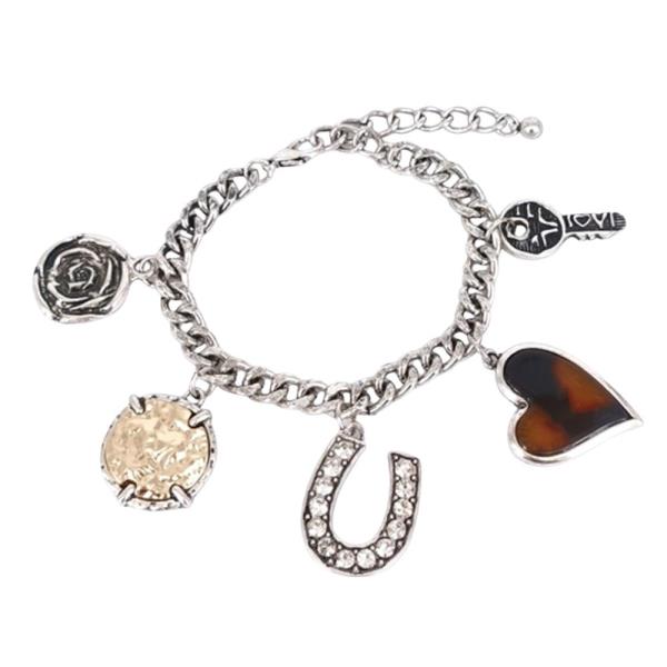 HORSE SHOE HEART CHARM CURB LINK BRACELET