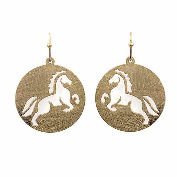CUT OUT HORSE ROUND METAL EARRING