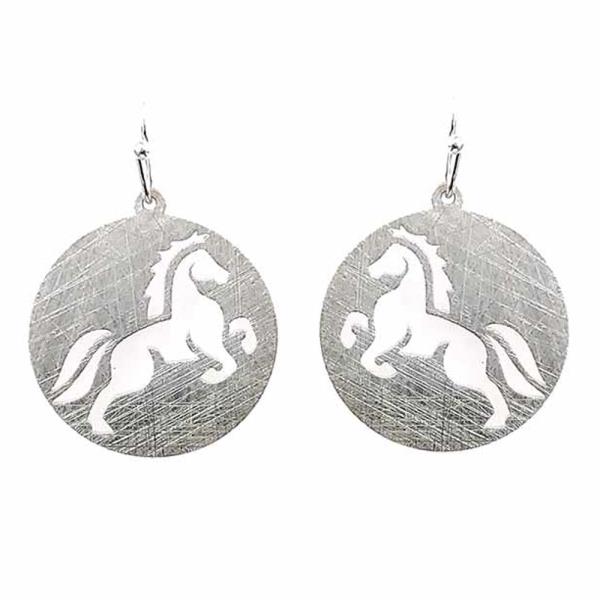 CUT OUT HORSE ROUND METAL EARRING