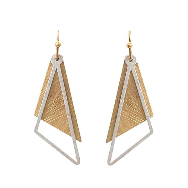 TWO TONE TRI SHAPE DANGLE EARRING