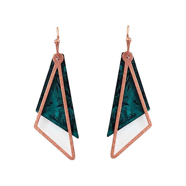 TWO TONE TRI SHAPE DANGLE EARRING